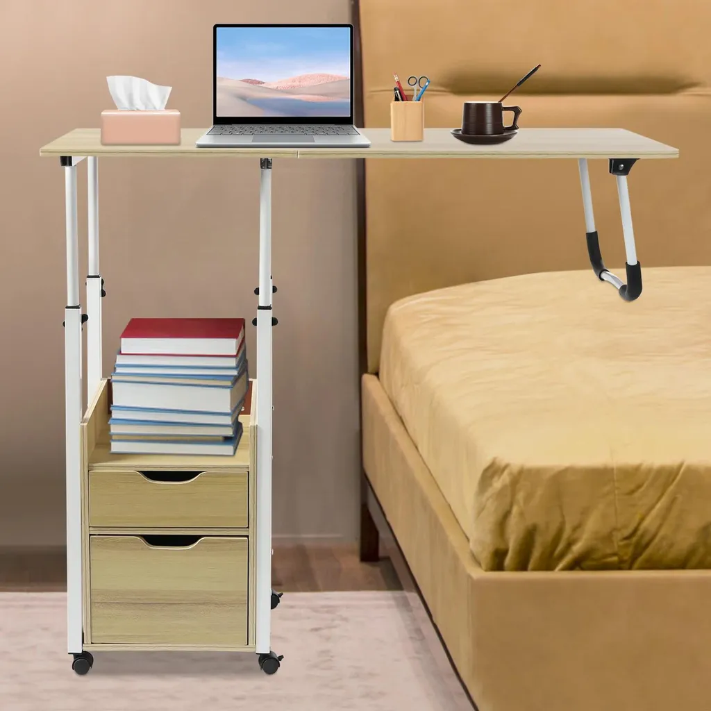 Petite table de nuit à roulettes avec 2 tiroirs et plateau réglable 40cm - 2