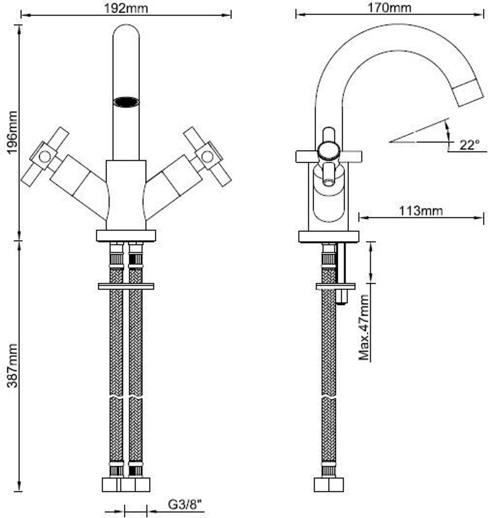 Wasserhahn Cross mit heißem u. kaltem Knopf von Wiesbaden in Chrom