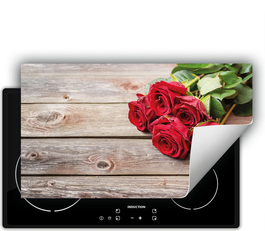 DarHaus Piastra di copertura per stufe 90x52 cm Tappetino antiscivolo Roll-up, rose - legno