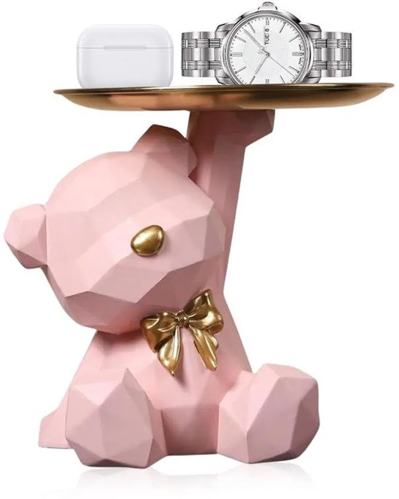 Statue Ours Rose Porte-Plateau : Décoration de Bureau Moderne et Chic