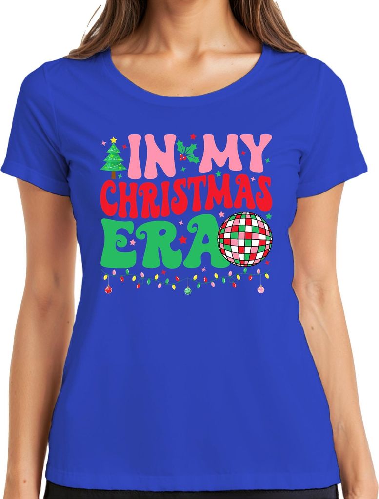 In My Christmas Era Weihnachten Disco Kugel Lichterkette Retro Damen T-Shirt, Blau, S