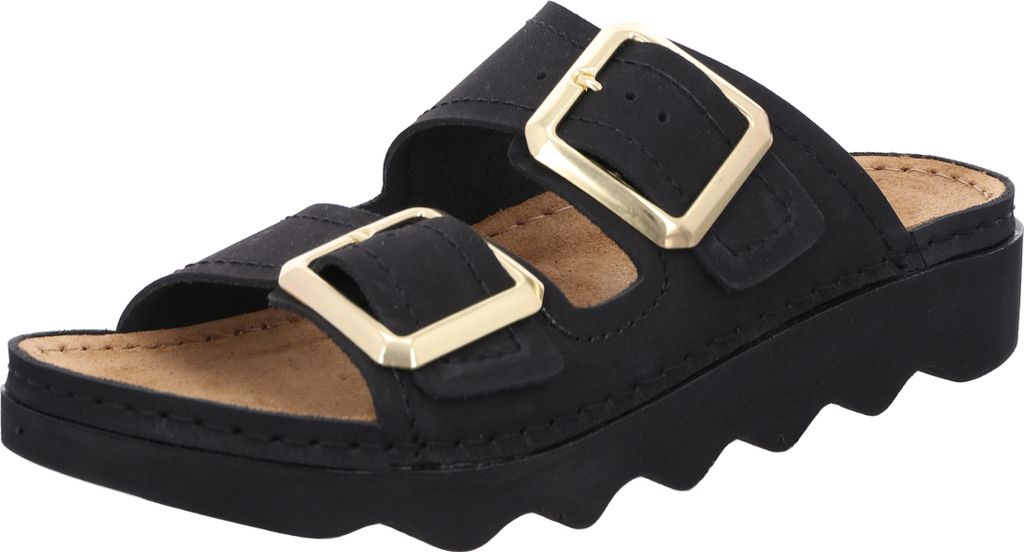 Rohde Damen Pantolette Nubukleder mit edlen Schnallen und Plateau Foggia-D 6227, Größe:38 EU, Farbe:Schwarz