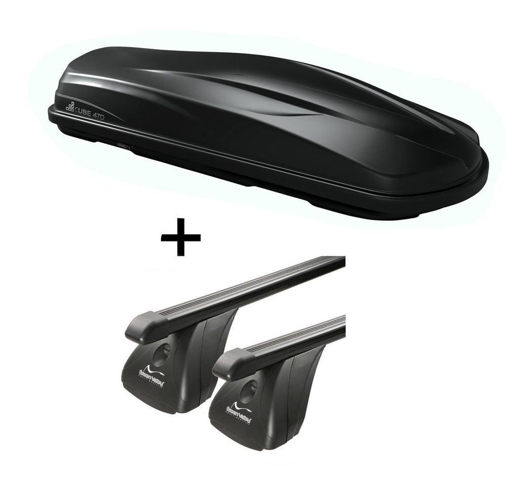 Dachbox/Gepäckbox CUBE470 + Dachträger VDP Stahl kompatibel mit für Citroen Berlingo I 3-5 Türer 1996-2008