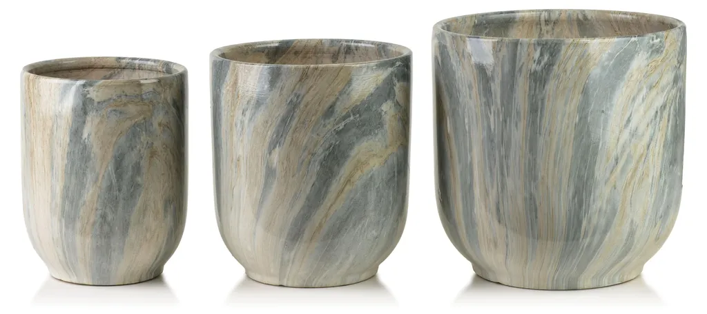 Cache-pots Neva Marble Céramique Gris 28cm 23cm 19cm - Lot Trio Design