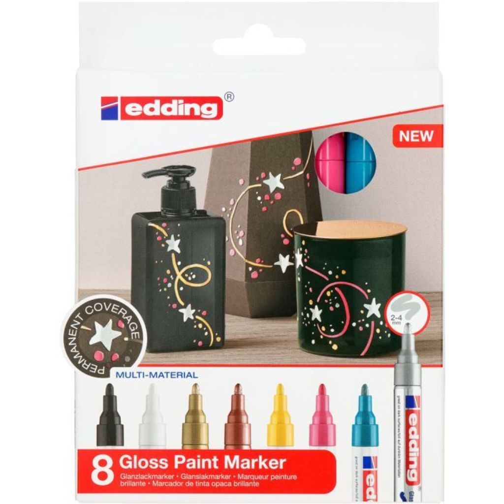 Edding 750, Schwarz, Kupfer, Gold, Hellblau, Pink, Silber, Produktbild 