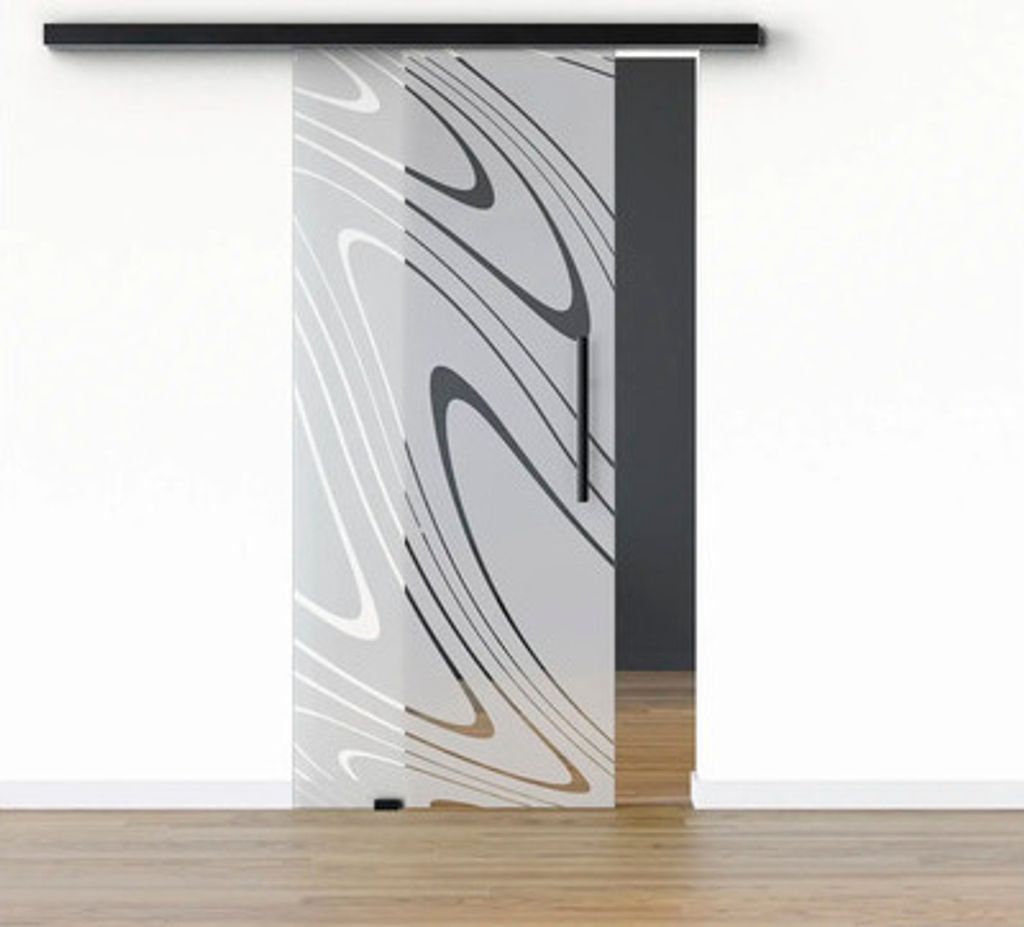 Pertura Glasschiebetür Komplettset Glera Water 02 1025x2175 mm Links inkl. Beschlag Selir Aluminium schwarz,Stangengriff