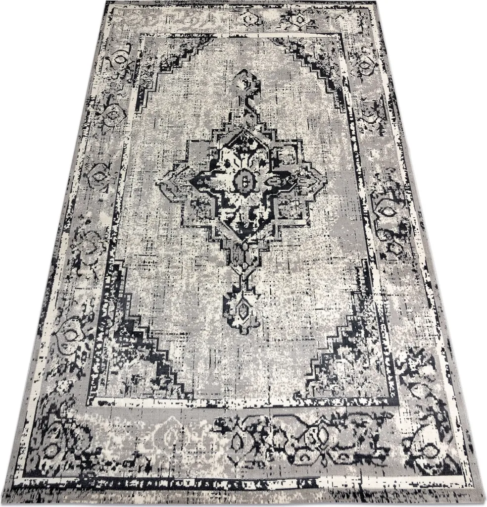 Tapis de Salon Vintage Gris et Noir 120x170 cm Décoration Rosette