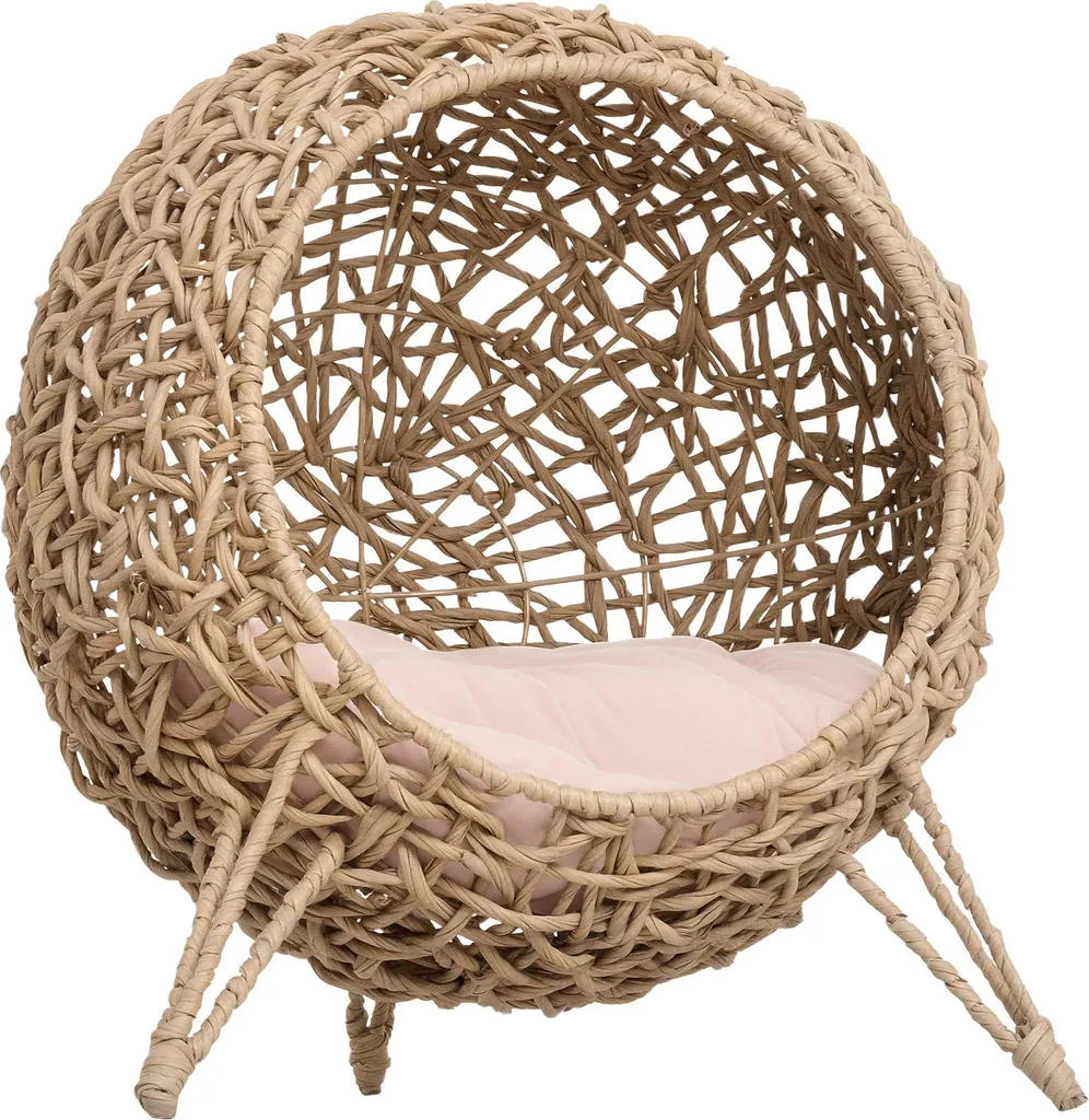 Niche Grotte pour Chat en Résine Tressée Lit surélevé Cosy Coloris Beige