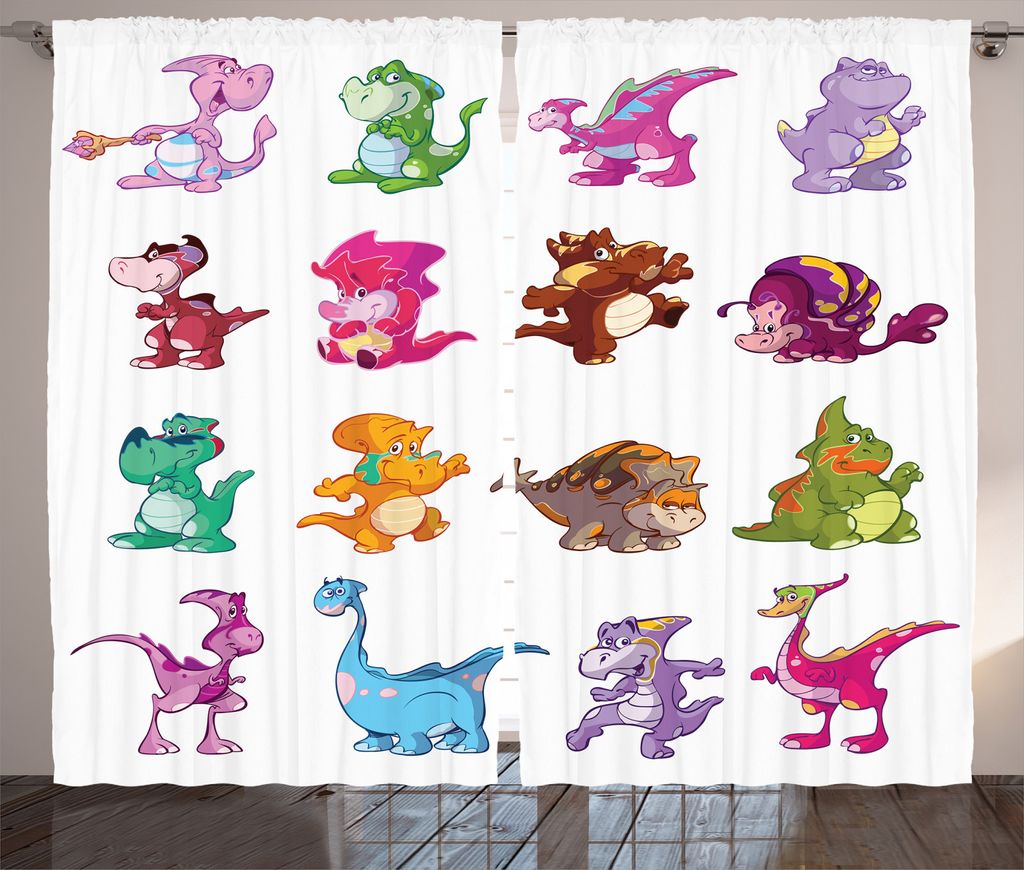 ABAKUHAUS Bunt Rustikaler Vorhang, Dinosaurier Extinction, Wohnzimmer Universalband Gardinen mit Schlaufen und Haken, 280 x 245 cm, Mehrfarbig