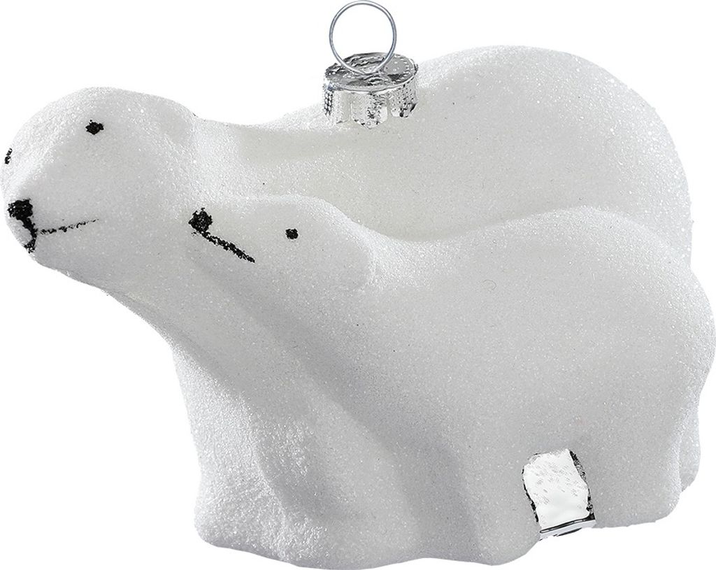 Christbaumschmuck Glas Eisbär Mutter mit Kind 10cm weiß