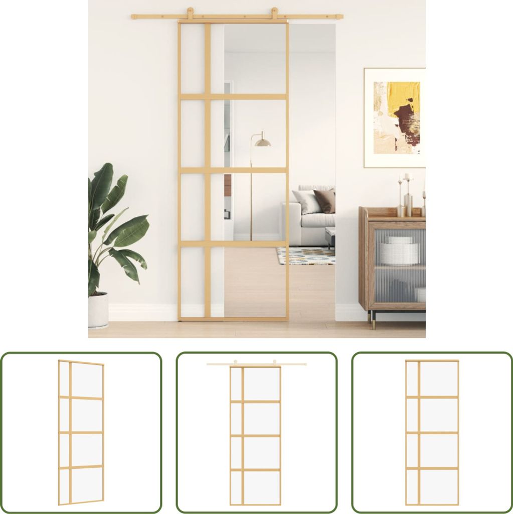 The Living Store Schiebetür Golden 76x205 cm ESG-Klarglas und Aluminium