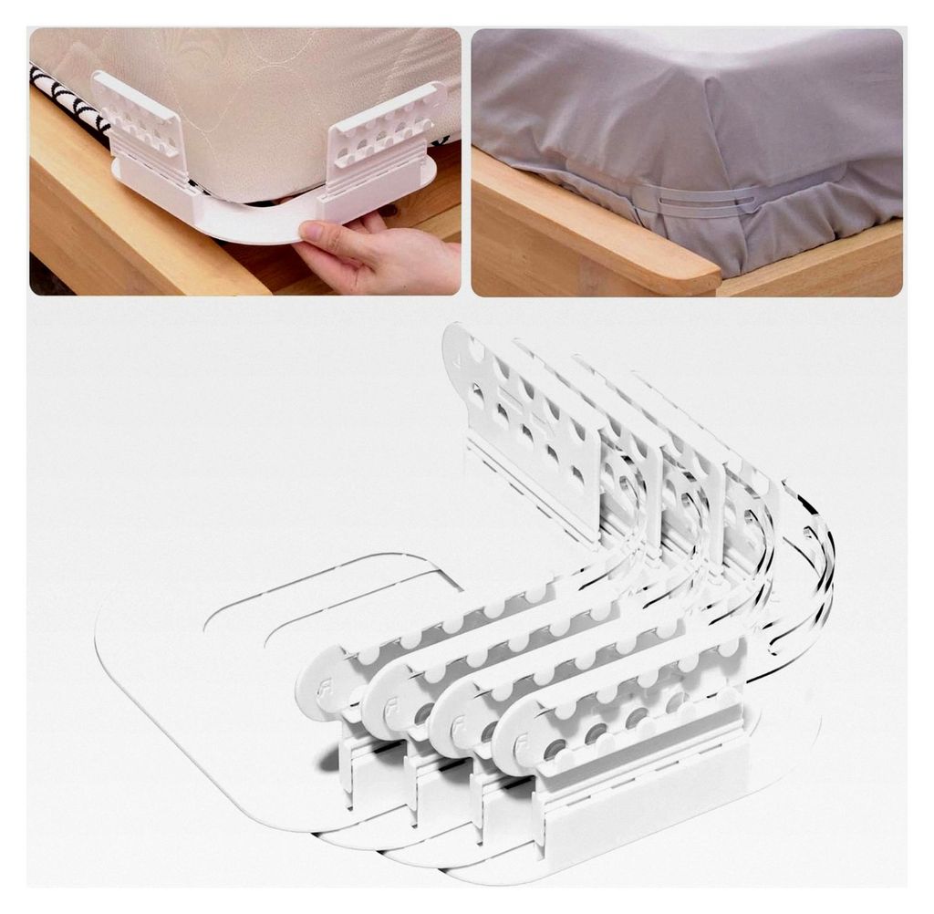4 Stück Bettlakenhalter gegen Verrutschen, Unsichtbare Bettlakenhalter für alle Matratzen, Fest und Straff, Einfache Installation (Weiß)