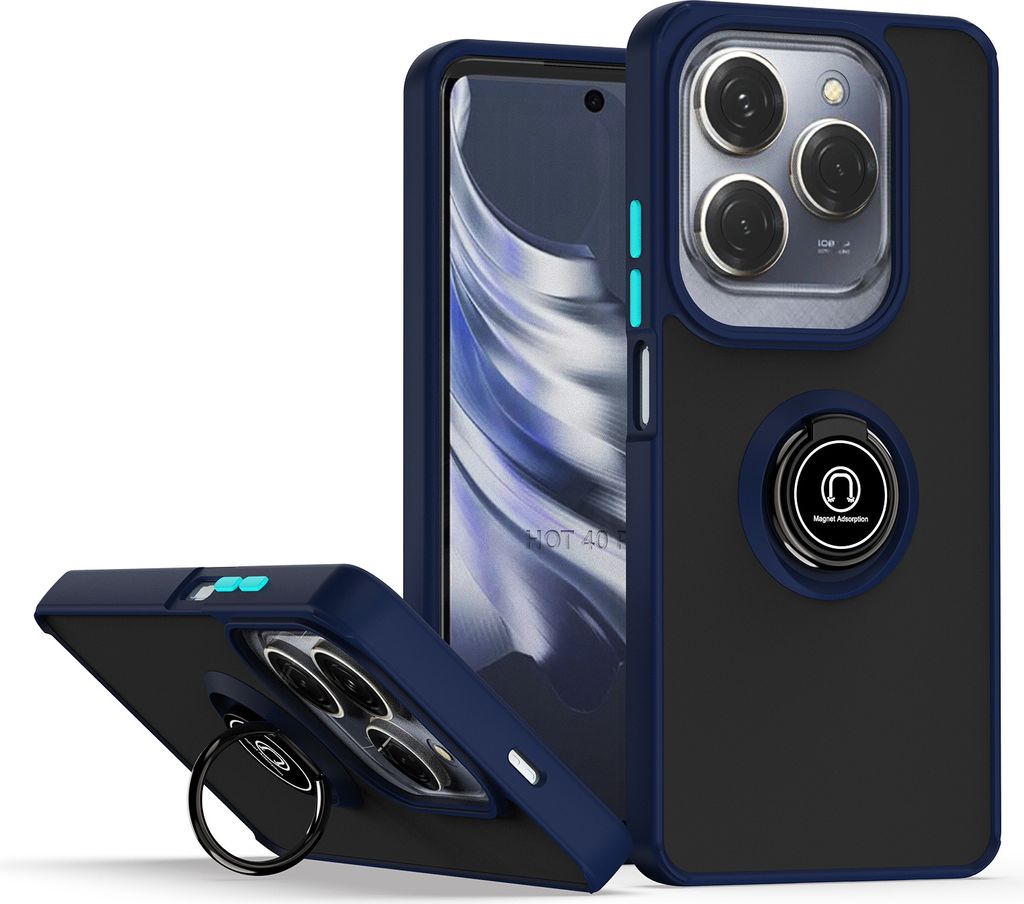 Hülle für Infinix Hot 40 /Hot 40 Pro /Tecno Spark 20 Pro Ring Halter Ständer Matte Transluzent TPU Bumper Stoßfest Schutzhülle Blau