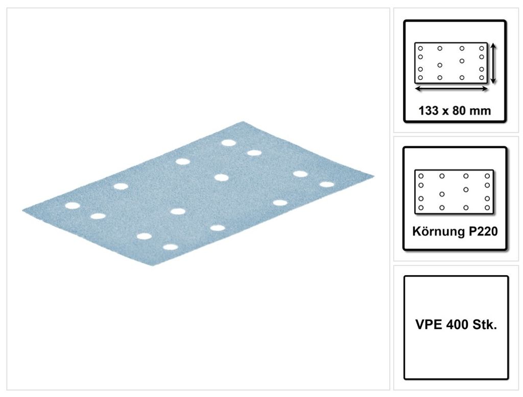 Festool STF 80x133 Schleifstreifen Granat P220 80 x 133 mm 400 Stk. ( 4x 497123 ) für Rutscher RTS 400, RTSC 400, RS 400, RS 4, LS 130