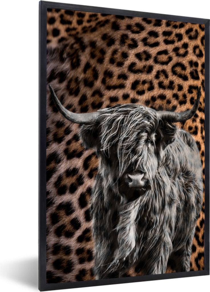MuchoWow MuchoWow Gerahmtes Poster Schottisches Hochlandrind - Schwarz - Panther 20x30 cm - Poster mit zchwarzem Bilderrahmen - Drucken - Bilde...
