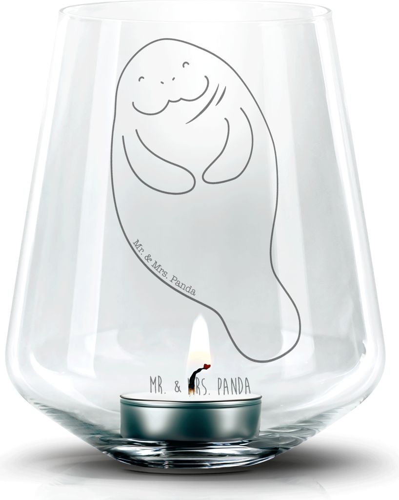 Mr. & Mrs. Panda Kerzenhalter Seekuh Happy - Transparent - Geschenk, Meer, Glas Windlicht, Teelichthalter, Respekt, Laterne, Achtsamkeit, Neustart,...