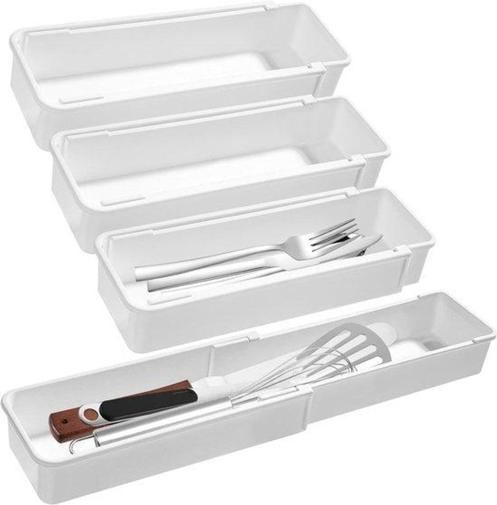 Organisationsset, uitschuifbare ladebak, 4-teilig, weiß, für Schlafzimmer, Badezimmer, Küche und Büro