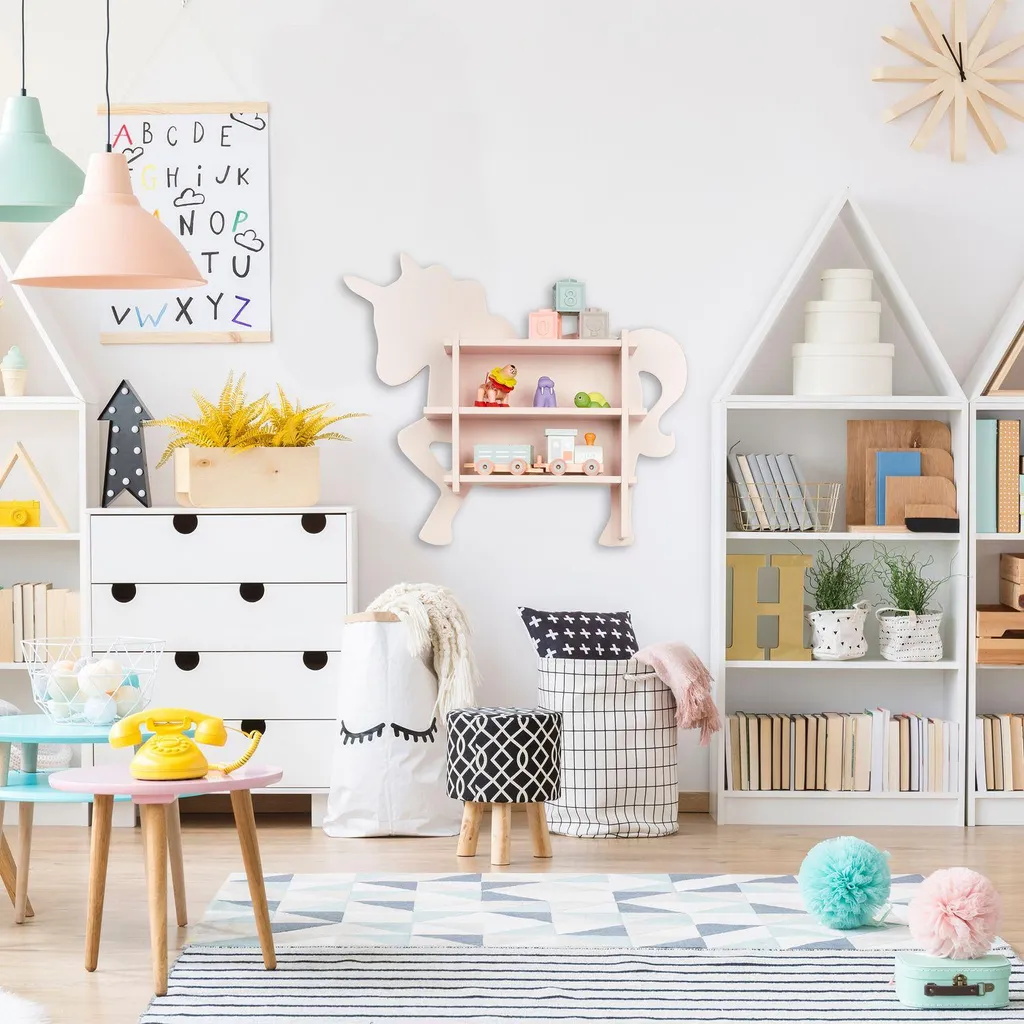 Bibliothèque Murale Licorne pour Enfant - Meuble de Rangement Ludique