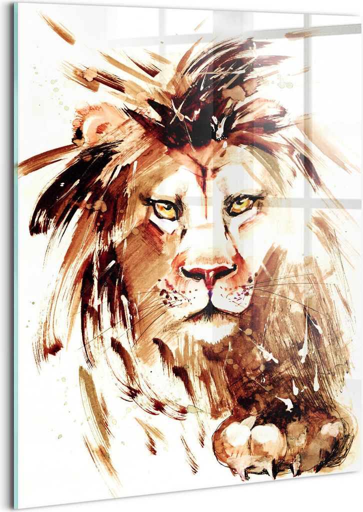 Designer Glasbild - Wandbild - Glas Bild - 60x80 cm - Illustration Eines Braunen Löwen