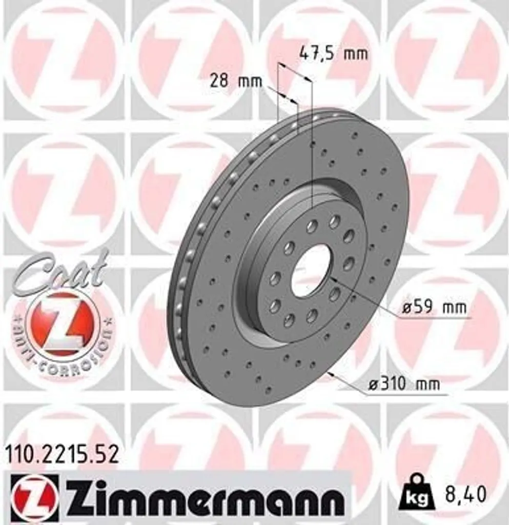 Zimmermann 110.2215.52 Disque de frein haute performance pour 166 936