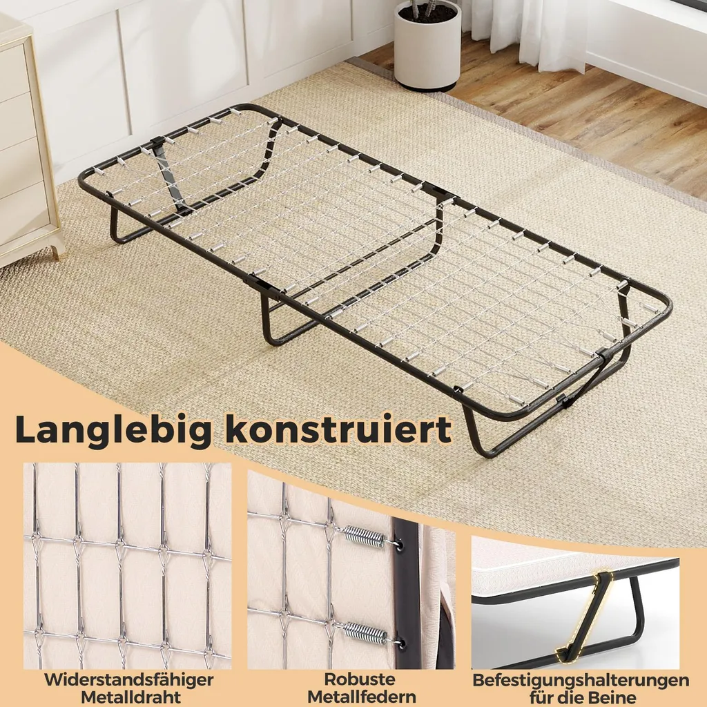 Couchage d'appoint pliant 190x80cm pour invités avec matelas confortable - 5