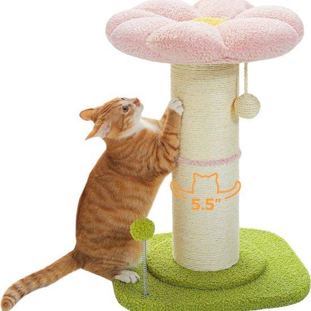 Kleines Katzenturm - Blumenmuster - Mit Spielzeug - Mit Leuchtmittel - 2-in-1-Design - Maschinengestell - 60cm hoch