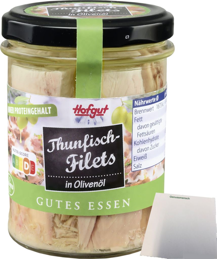 Hofgut Thunfisch Filets in Olivenöl (190g Glas) + usy Block Produktbild 