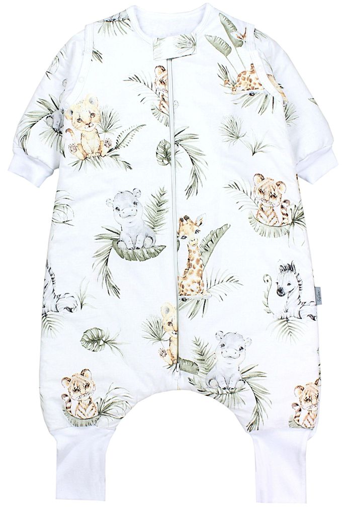 TupTam Baby Schlafsack mit Beinen und Ärmeln e Materialien, Winterschlafsack 2,5 TOG Unisex, Farbe: Safari / Löwe / Braun / Blätter / Grün, Gr...