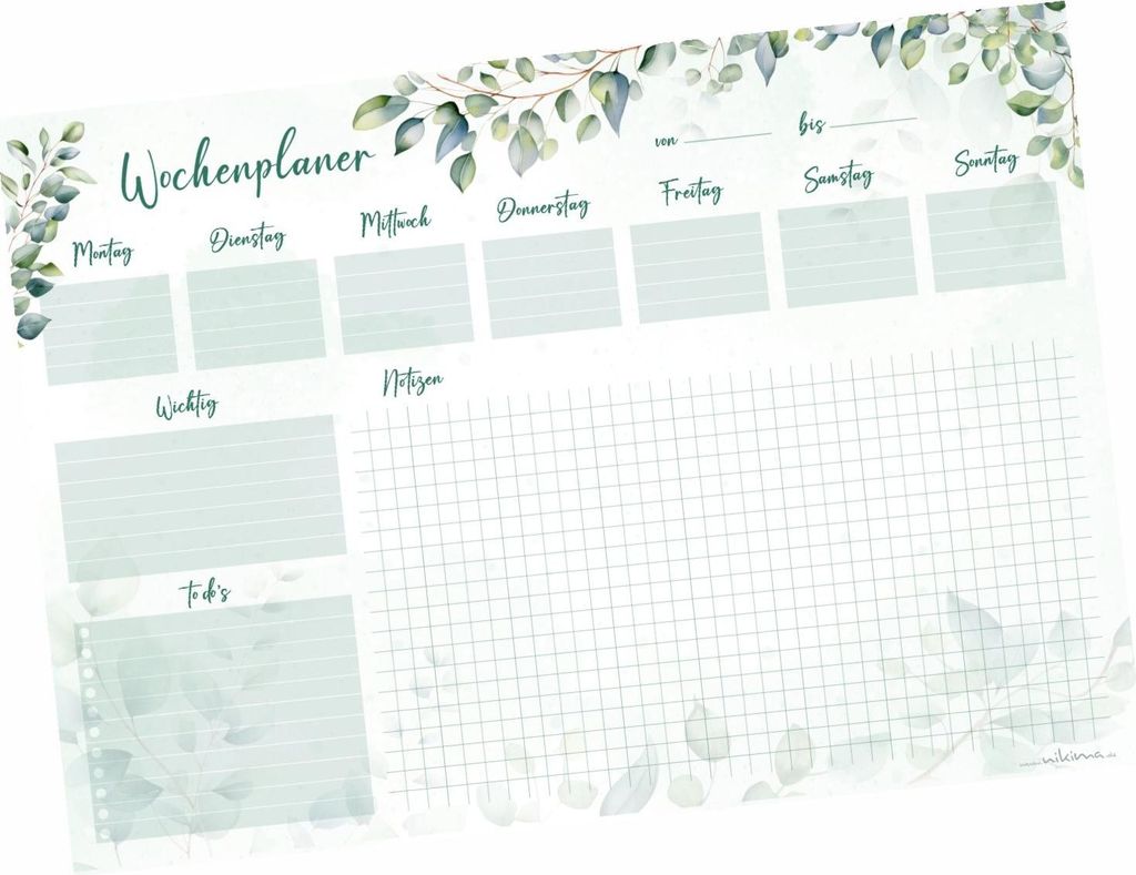 A3 Schreibtischunterlage Papier Eukalyptus – Wochenplaner & To-do-Liste | 50 Blatt