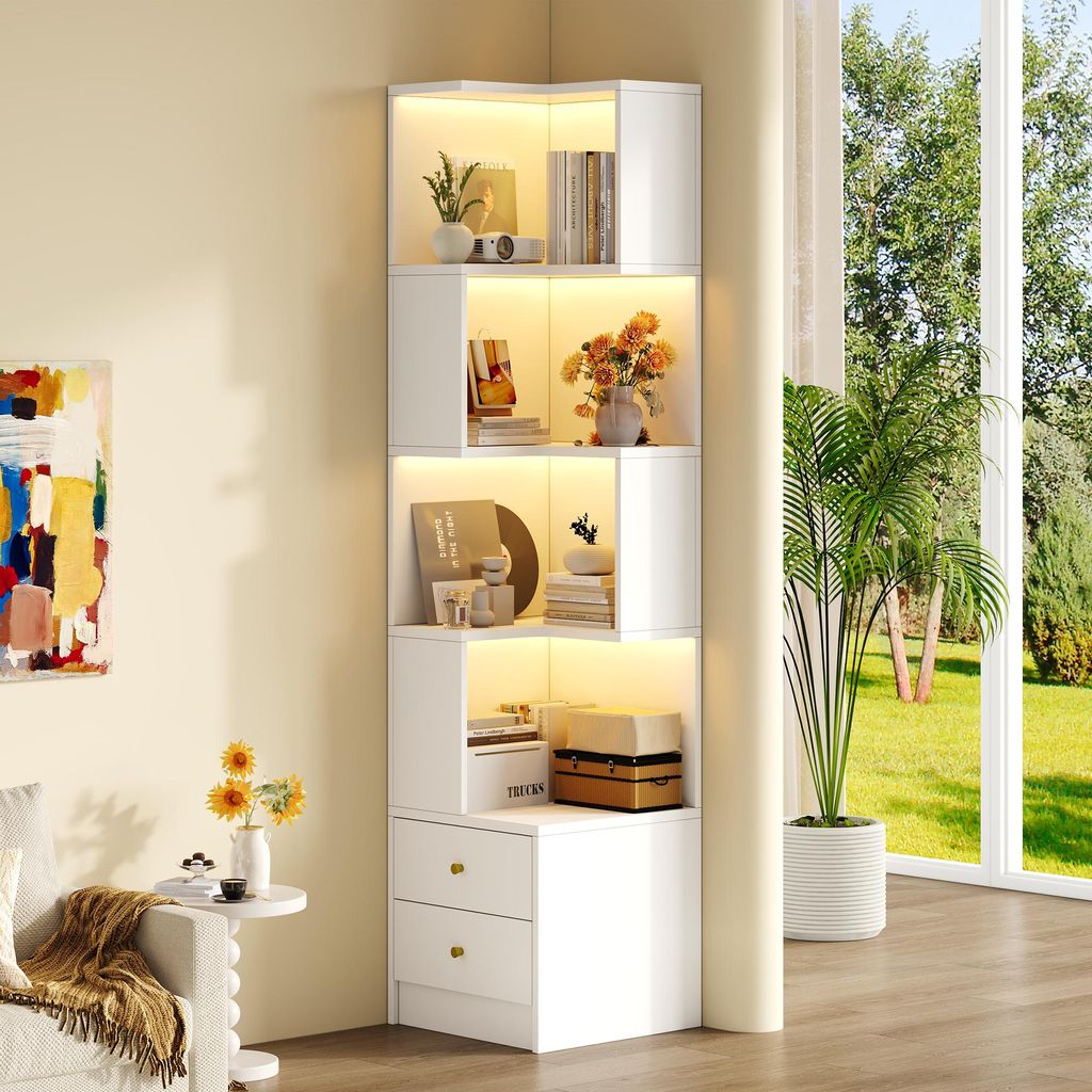 Étagère d'angle Merax avec éclairage LED, bibliothèque en Image du produit 