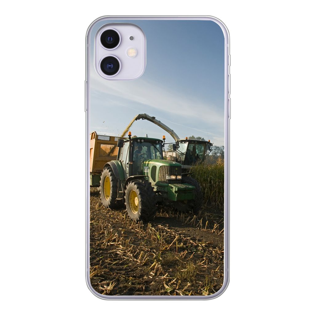 MuchoWow Handyhülle Schutzhülle Hülle für iPhone 11 Traktor - Anhänger - Mais - Grün - Landleben Silikon Softcase Handy Hülle - Handytasche