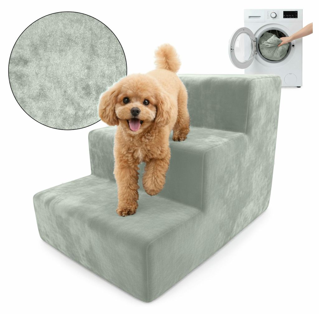 Muralo Treppe für Hund und Katze Rampe HUNDETREPPE Treppe für Haustiere 3 Stufen Mint Magic Velvet Stoff