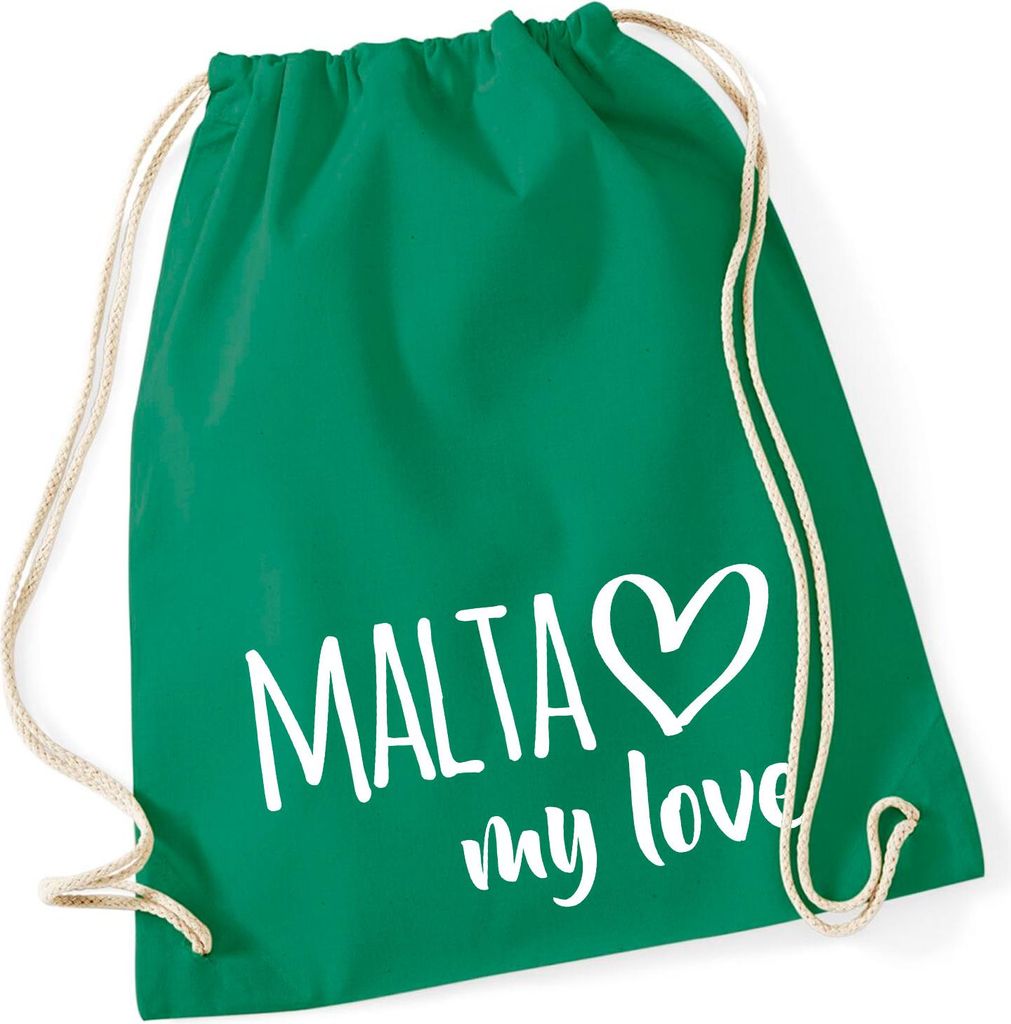 Huuraa Turnbeutel Malta my love 12 Liter Kelly Green Baumwolle Rucksack Geschenkidee