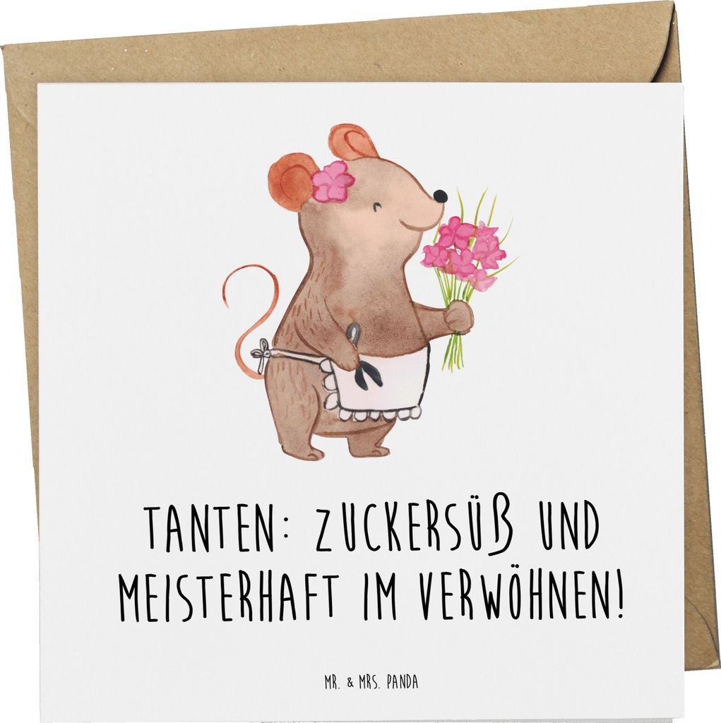 Mr. & Mrs. Panda Grußkarte Tante Zuckersüß - Weiß - Geschenk, Familie, Verwandtschaft, Nichte, Glückwunschkarte, Neffe, Klappkarte, Jubiläen,...