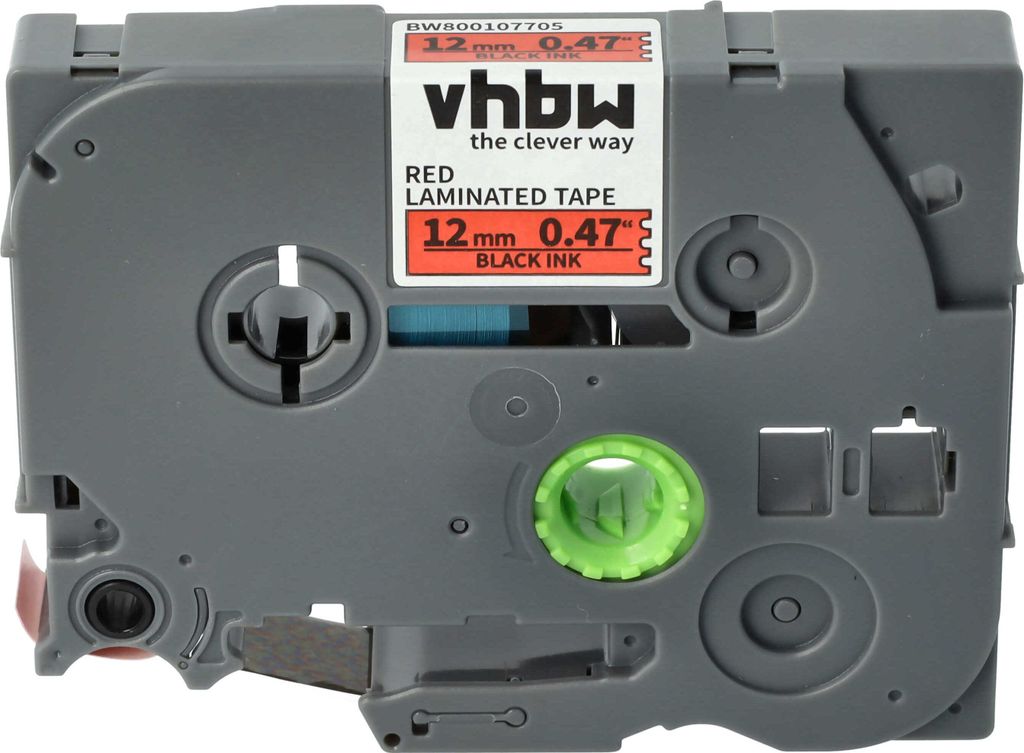 vhbw Schriftband-Kassette kompatibel mit Brother PT D600VP, E110, E100B, E115, E105, E200, E100, E100VP Etiketten-Drucker 8m x 12mm Schwarz auf Rot