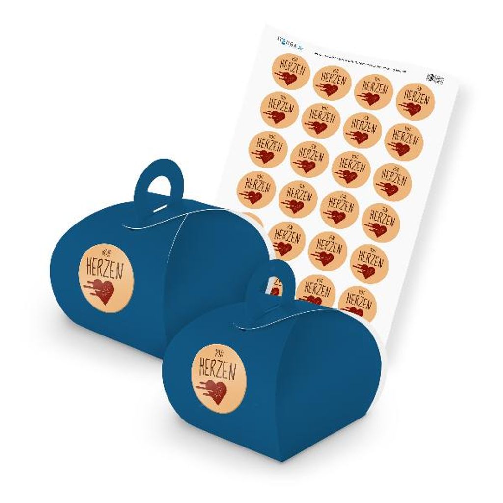 itenga SET von HERZEN (Motiv 14) 24x Geschenkschachtel mit Griff dunkelblau + St