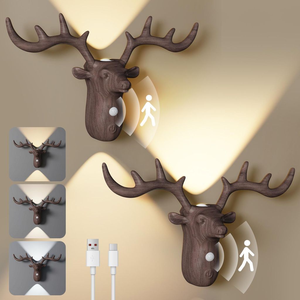 2er Set LED Nachtlicht mit Bewegungsmelder Aufladbare Magnetische Wandleuchten Dimmbar 3 Farbtemperaturen für Flur Treppe Schlafzimmer, Dunkelbraun