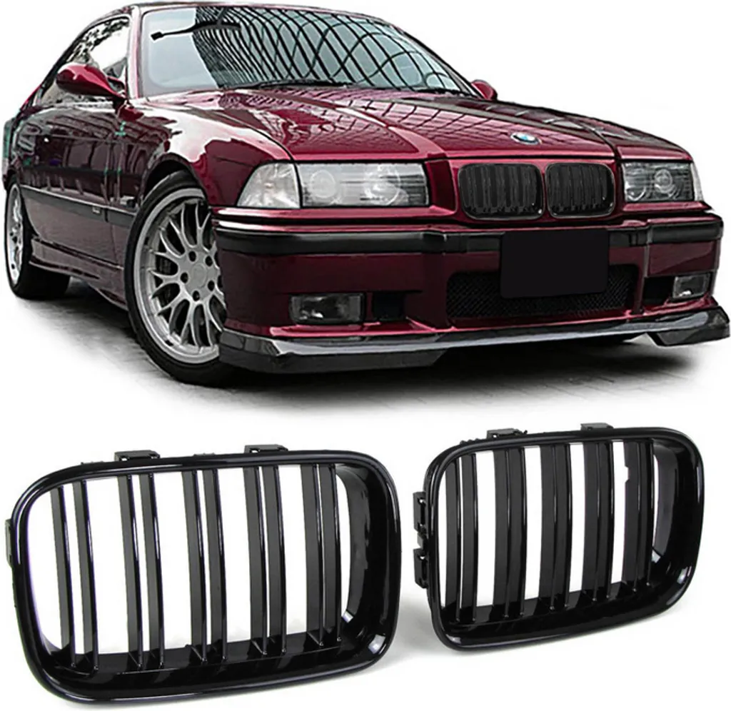 Grille Double Nervures Noir Brillant pour BMW Série 3 E36 Look Sportif
