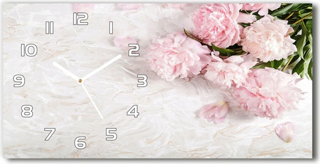 Glaswanduhr für Wohnzimmer mit Foto Pfingstrosen 60x30 cm