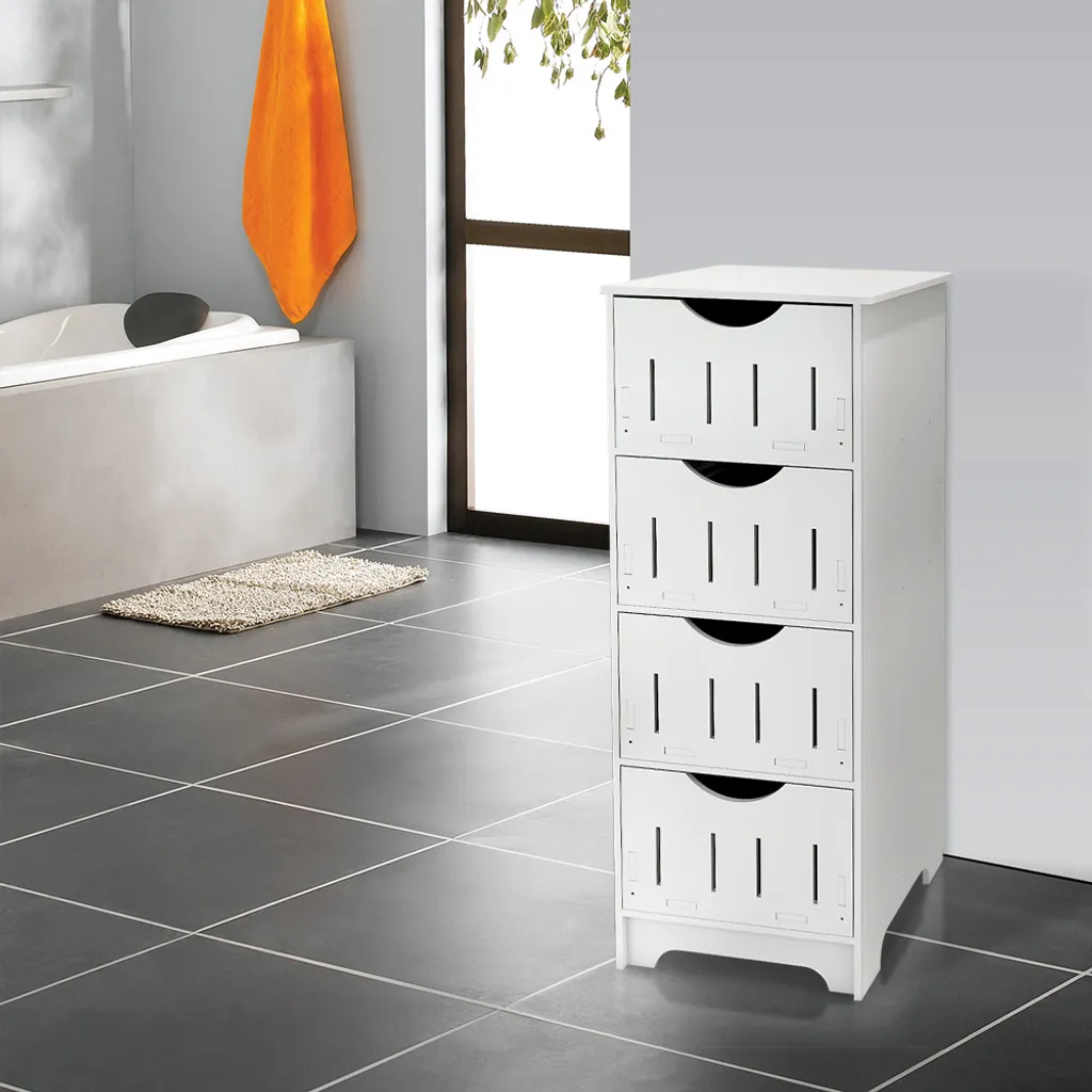 Commode de salle de bain 4 tiroirs meuble de rangement d'appoint blanc