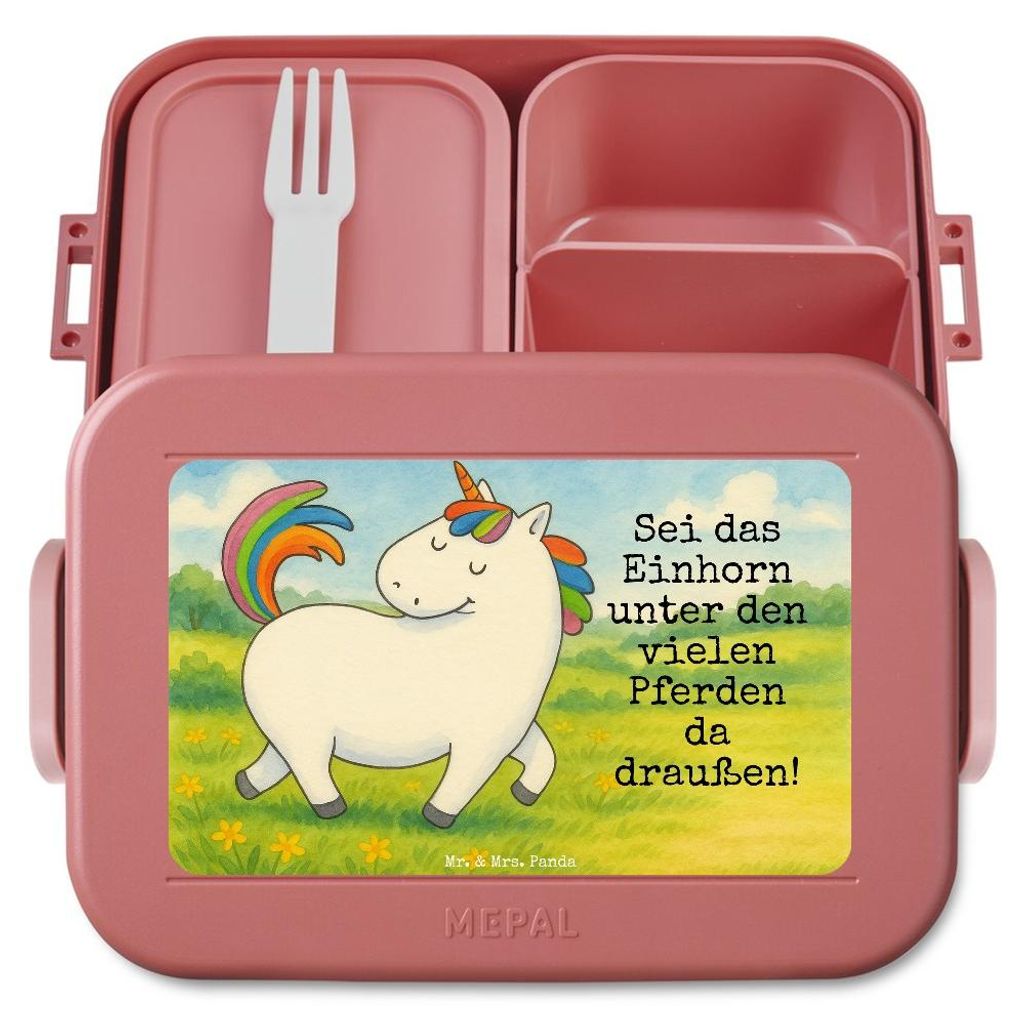 Mr. & Mrs. Panda Bentobox Einhorn Stolzieren Design - Rot Pastell - Geschenk, Snackbox, Jausenbox, Anders, Stolz, Essensbox, Essensbehälter, Pferd...
