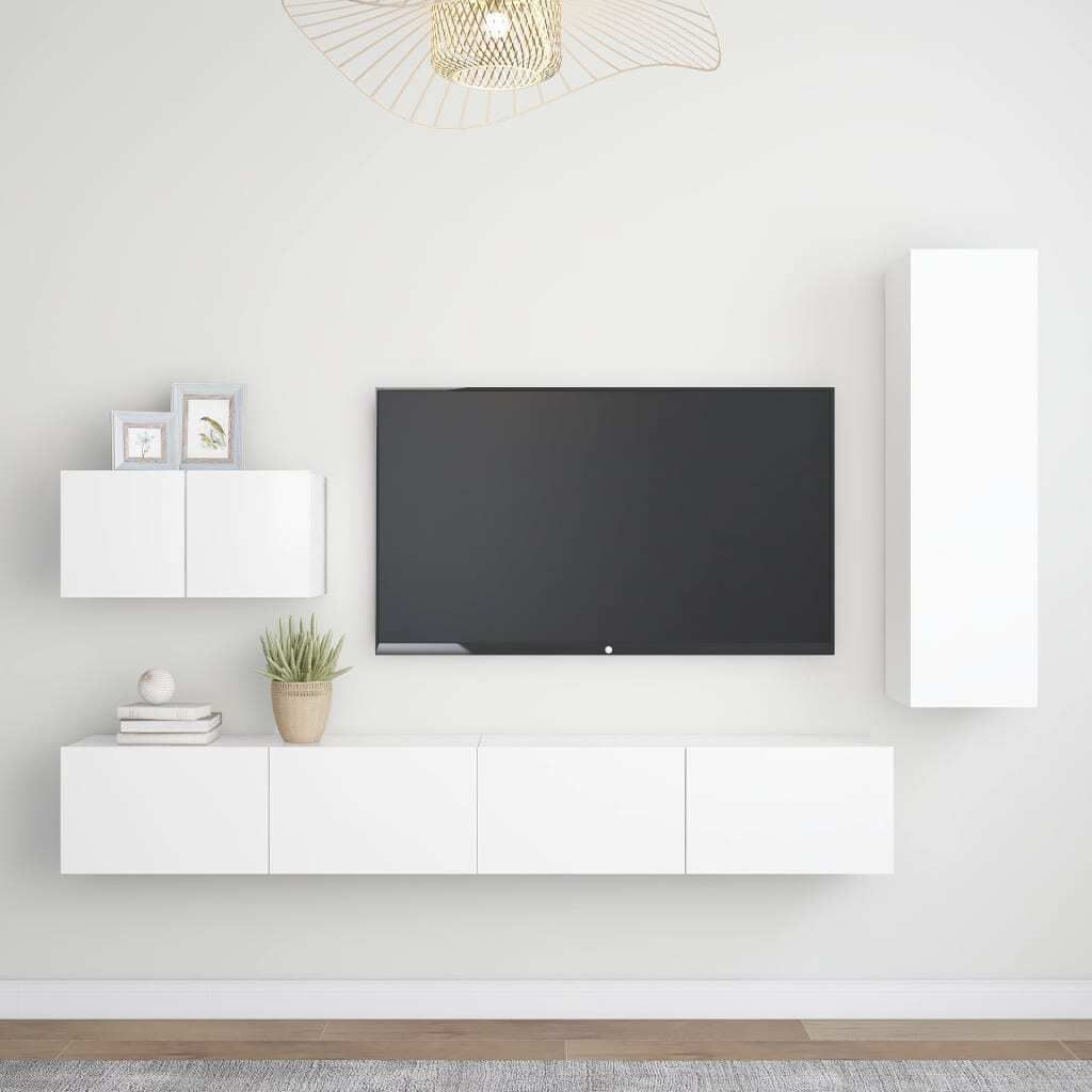 The Living Store 4-tlg. TV-Schrank-Set Weiß Holzwerkstoff
