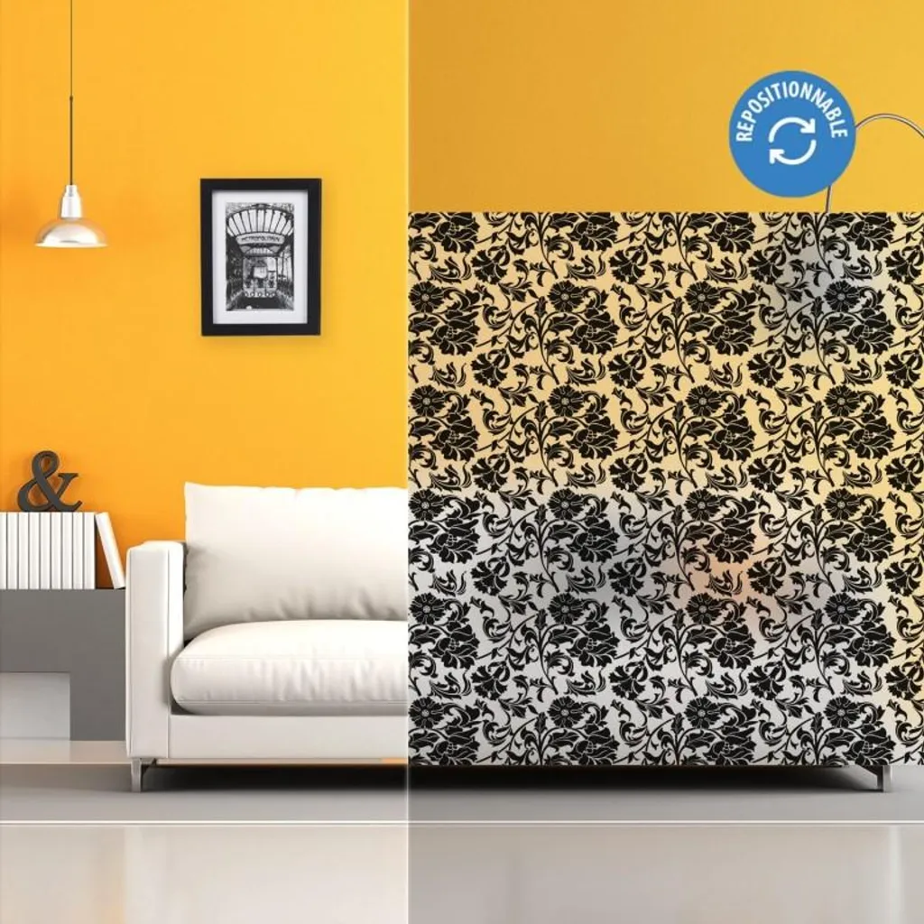 Film vitre sans colle fleurs noires pour masquer vis-à-vis 120x250cm