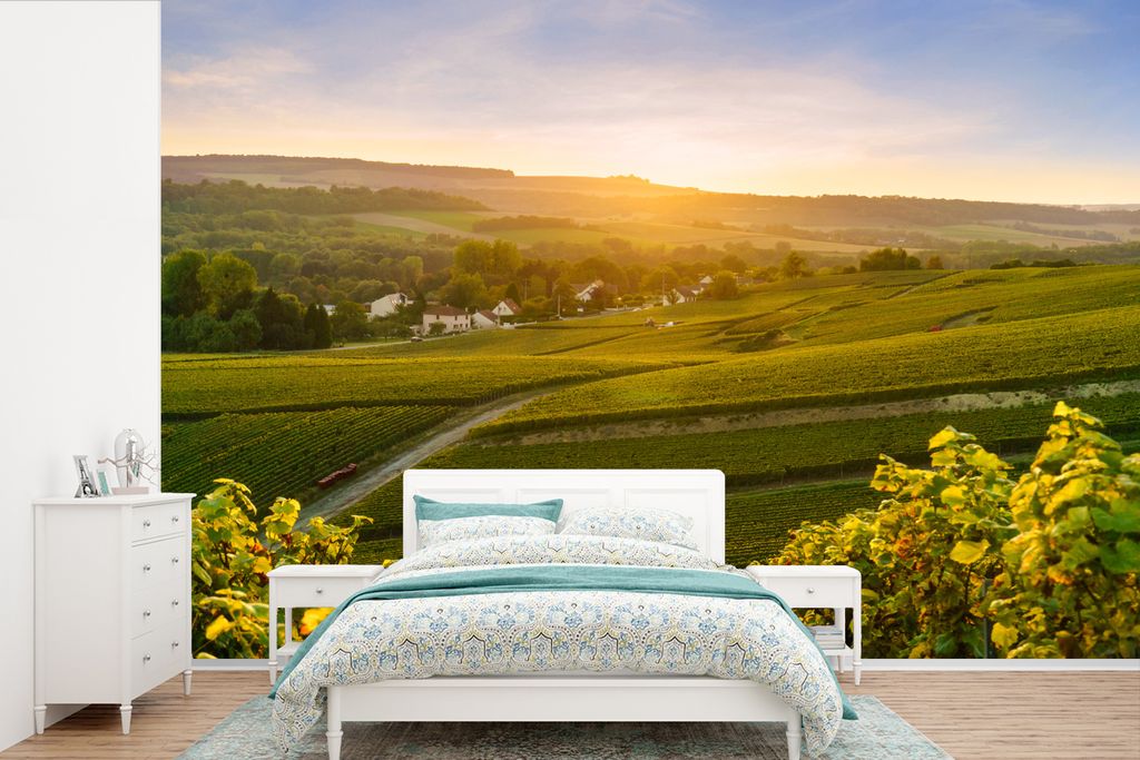 MuchoWow Fototapete für Wohnzimmer oder Schlafzimmer Wandtapete Vinyl Motivtapete Die Landwirtschaft der Weinberge in Frankreich - 420x280 cm - ...