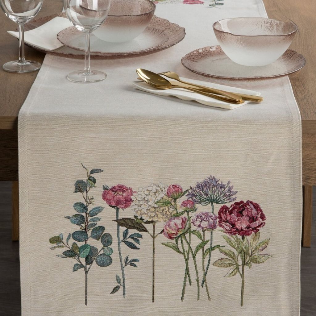 Eurofirany Tischläufer Gobelin beige 140 cm x 45 cm