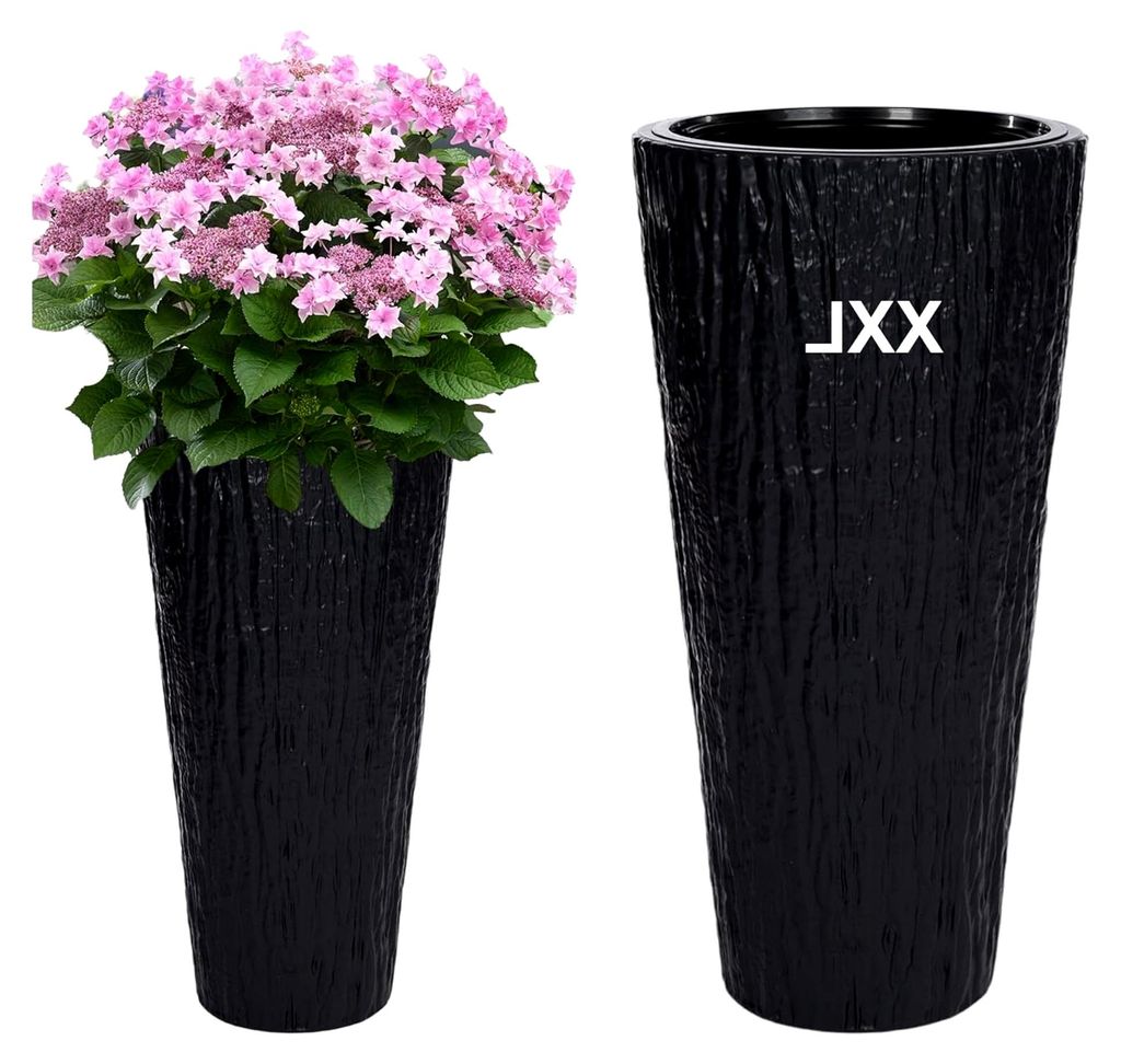 Blumenkübel Blumentopf Rund Slim Pflanzkübel mit Herausnehmbaren Einsatz DEKORATIV (Anthrazit, XXL)