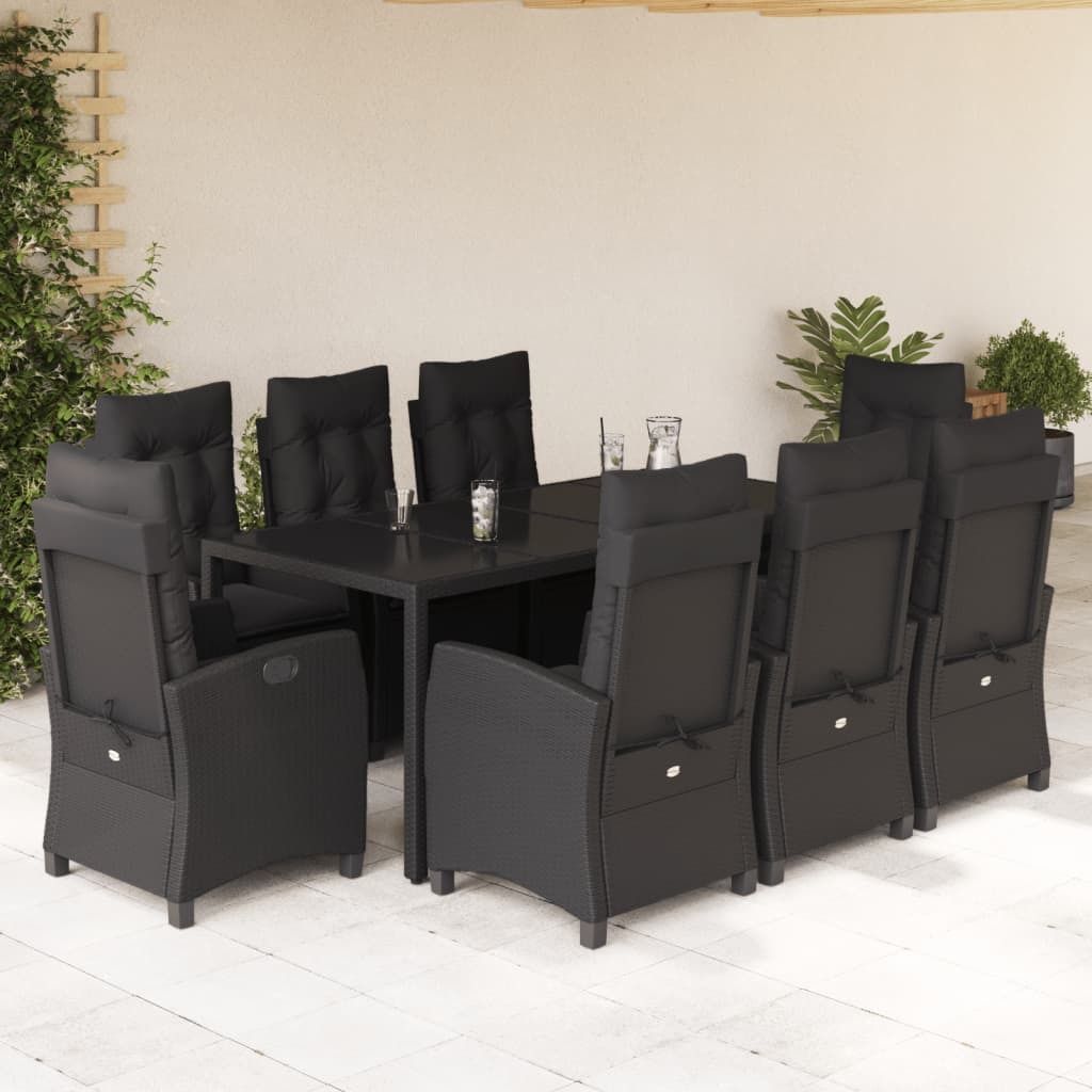 Möbel 9-tlg. Garten-Essgruppe mit Kissen Schwarz Poly Rattan 2024