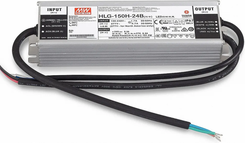 Alim LED Étanche 24V 150W MEANWELL pour Enseignes et Éclairage Extérieur