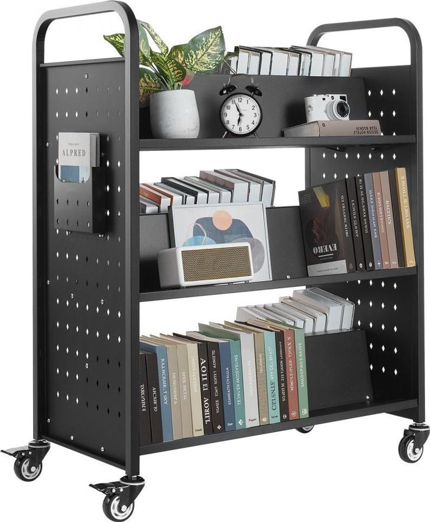 Bibliothekswagen Bücherwagen - Abräumwagen 150kg Belastung - Schwarz, Maße 970x515x1225mm