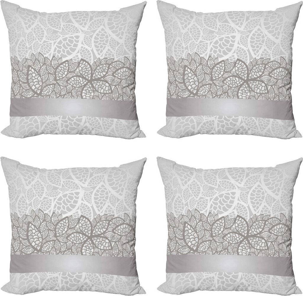 ABAKUHAUS Grau Kissenbezug Set (4 Stück), Lace Inspired Floral, Moderner Doppelseitiger Digitaldruck, 45 cm x 45 cm, Grau Hellgrau Weiß